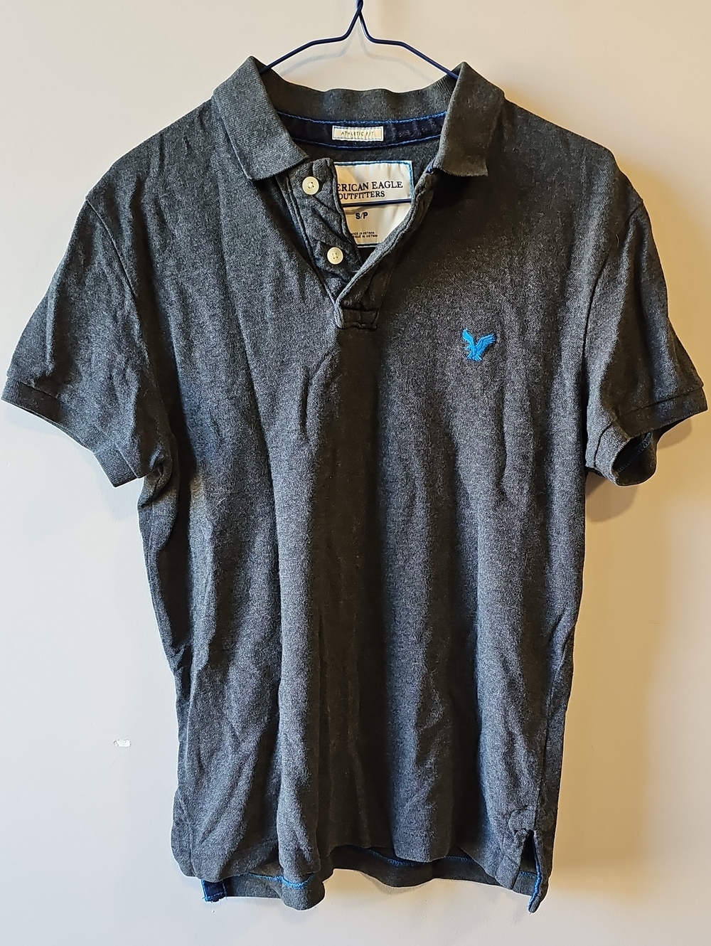 American Eagle Outfitters Small Men’s Charcoal Polo with Blue Logo